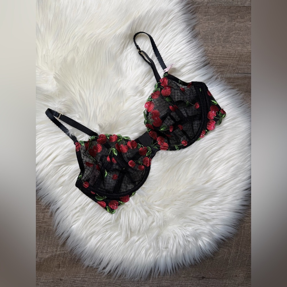 Victoria's Secret Cherry Black Unlined Demi Embroidered Bra